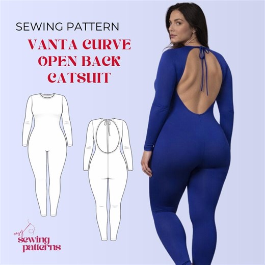 Plus Size Open Back Catsuit Sewing Pattern, Long Sleeve Bodysuit (PDF Download) - Etsy