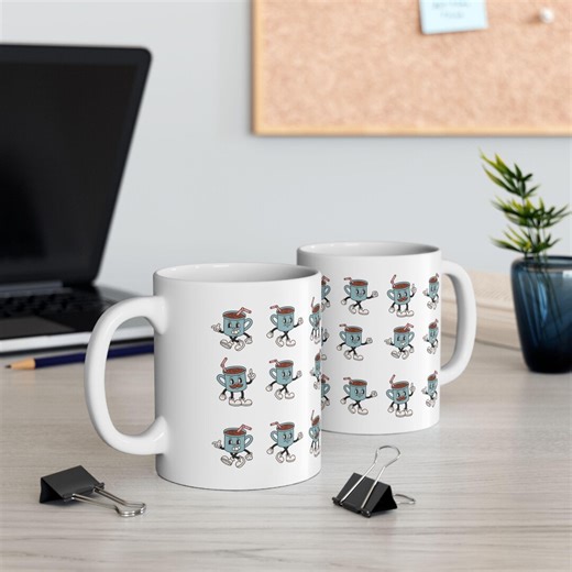 Retro Dancing Coffee Cup Mug | Whimsical Character Pattern Ceramic Drinkware - Etsy