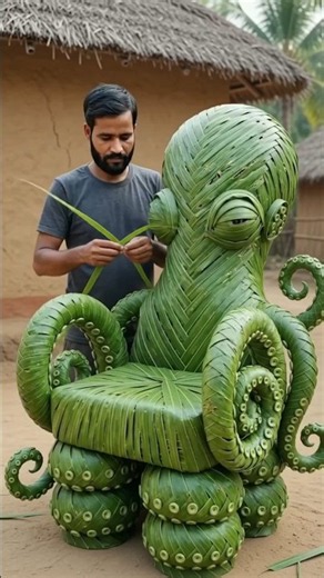 Amazing Giant Octopus Sculpture Made from Palm Leaves | Incredible Leaf Craft Art 🌿🐙