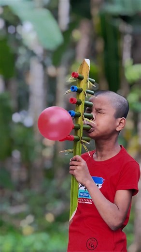 DIY Six Bamboo Pipes Creation with Palm Tree Using #craft #balloon #village