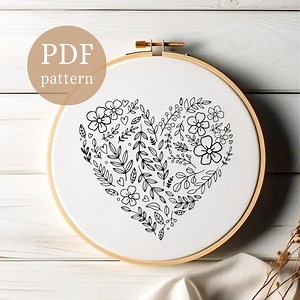 Floral Heart Embroidery Pattern: Botanical Design (PDF Pattern) - Etsy