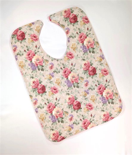Floral Adult Bib, Reversible Cotton Flannel, Clothing Protector - Etsy