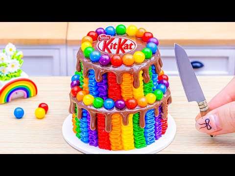 Mini Rainbow Cake Recipe 🌈 Chocolate Drip Kitkat Cake Ideas – Tiny Dessert | Tiny Cakes World