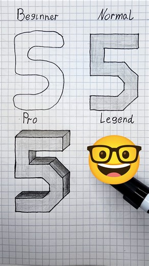 Drawing Beginner Normal Pro Legend Number 5 #art #drawing #3d