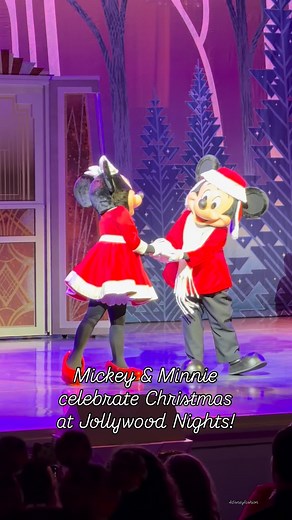 1.3K views · 3K reactions | Mickey and Minnie are just the sweetest little Christmas couple! ❤️ This snippet is from the Disney Holidays in Hollywood show. It has a retro holiday feel with a live band and Christmas classics. It’s hosted by Kermit and Miss Piggy but also features Mickey and Minnie, Tiana, and Belle. It was a highlight of our evening!  #jollywoodnights #mickeyandminnie | The Disney Fashionista | Facebook