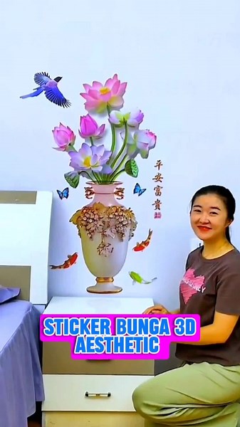 sticker dinding guci motif bunga, bagus banget untuk mempercantik ruangan bun 😍 #stikerbunga #stikerdindingbunga #stikerbunga3d #fyp