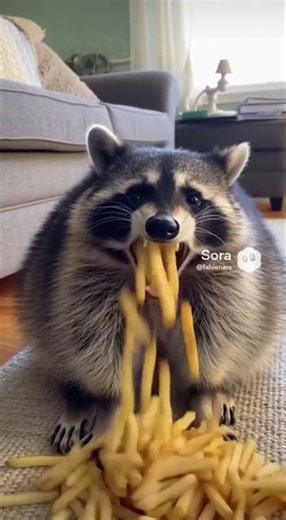 🦝 A raccoon steals fries… then throws them up! 🍟🤢