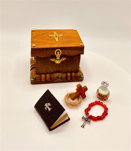 Miniature Exorcism Kit Dollhouse Scale – Haunted Dybbuk Box Style, Holy Water, Rosary, Bible – Gothic Horror Collector Display, Occult Curio - Etsy