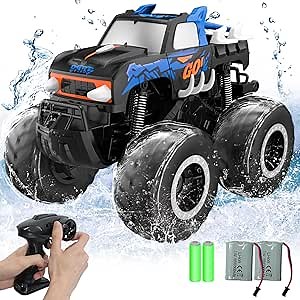 STEMTRON Amphibious Remote Control Car Toys for Boys 2.4 GHz 1:16 All Terrain Off-Road RC Car Waterproof RC Monster Truck Kids Pool Toys Remote Control Boat Gifts for Kids Boys