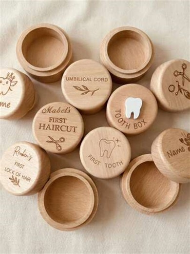 1pcBaby First Tooth & Hair Keepsake Box, Personalized Wooden Umbilical Cord Storage Container, Custom Name Newborn Milestone Memory Gift For Boys Girls Natural Wood Baby Tooth Box Handmade Baby Keepsake Box Personalized Baby Shower Gift Newborn Memory Keepsake Baby Tooth And Hair Storage Jar Custom Engraved Baby Box Baby Keepsake Baby First Tooth Gift Baby Milestone Keepsake Box Baby Hair Lock Storage Container | SHEIN