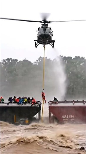 Helicopter Rescues Passengers Stranded on Flooded Train #viral #shorts