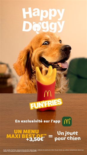 McDo La Fare les Oliviers on Instagram: "Le premier jouet McDo pour chien est là !!! et il ne sera pas seul… 🚨Exclu M+🚨 Seulement pour une durée limitée ! Pour un Menu Maxi Best Of commandé sur l’appli + 3,50€, repartez avec votre jouet frite en édition collector 🍟"