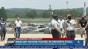 60K views · 824 reactions | BREAKING: A noose was found hanging in the garage stall of Black NASCAR driver Bubba Wallace at Talladega, just weeks after he called for a ban on the Confederate flag at events. ABC News' Alex Presha has the latest. | World News Now | Facebook