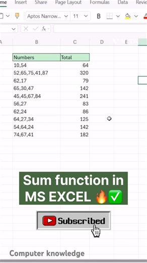 Sum function in ms excel 🔥✅ #excel #exceltips #exceltricks #youtube #algorithm #ytt