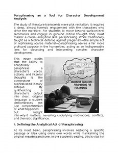 Paraphrasing as a Tool in Character Education Worksheet Classwork, Homework