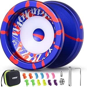 MAGICYOYO V6S LOCUS Responsive Yoyo for Kids 8-12, Metal Fingerspin Trick Yoyo Professional for Adults, with Unresponsive Yo yo Bearing+12 Yo-yo Strings+Bearing Tool+Carry Case Bag (Blue Red)