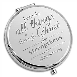 Christian Encouragement Gifts Bible Verse Compact Makeup Mirror Religious Gifts for Goddaughter Mom Godmother Aunt Christian Scripture Present for Women Faith Easter Baptism Travel Makeup Mirror