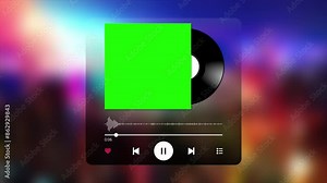 4K Green screen music player interface. Player with audio waveform and album cover. Template music player for handphone. Play a track in one minute