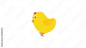Cartoon animation of cute chick characters walking on a white background of Alpha Channel. Loop animation