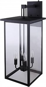 Canarm Lighting | IOL652BK | Large Modern Four Bulb Outdoor Steel Wall Sconce with Dusk to Dawn Photo Cell | Anti-Rust Powder Coat Black with Clear Glass Shade | Fast Installation with Easy Connect
