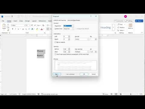 How to create different lines with tab shortcut in word