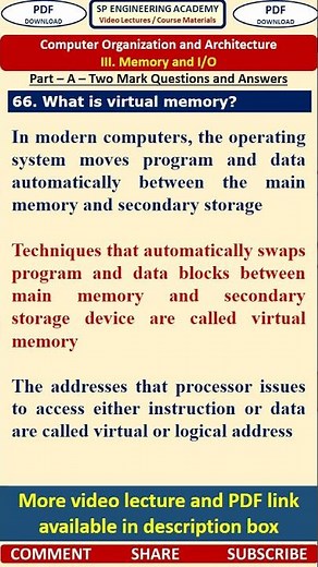66CO3 Computer Organization Part A Questions What is virtual memory