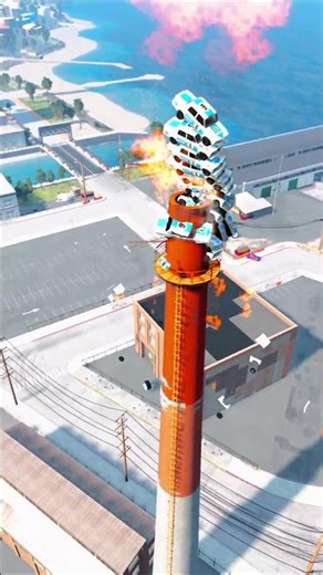 🚔 Tower of Police Cars vs Chimney in BeamNG.drive! | Explosive Crash Test