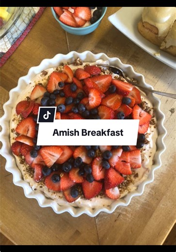 Breakfast in Amish Country just tastes better. Fruit and Yogurt Parfait, Bacon Egg & Cheese Croissants, Sunrise Casserole, Cinnamon Rolls, French Toast Casserole #amish #ohio #food #tiktok