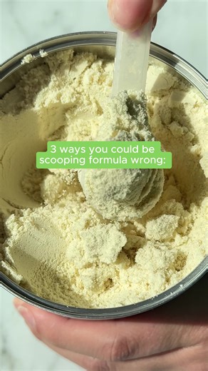 Your formula scoop matters more than you think — here's what a bad scoop actually looks like: ❌ too rounded (too much formula) ❌ too big of gaps (not enough formula) ❌ still too much space (yes, even this small amount of space matters!) ✅watch until the end for a proper scoop of Bobbie - full and level