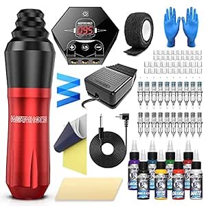 Wormhole WTK080 Tattoo Machine Kit - Rotary Tattoo Pen Kit Complete for Beginners