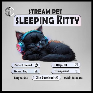 Animated Vtuber Pet | Black Sleeping Kitty With Headphone| Stream Asset and Stream Decor – Perfect Loop - Etsy Canada