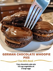 German ♥️ Chocolate Whoopie Pies Ingredients: For the Chocolate Cookies: 1 box chocolate cake mix 1/2 cup vegetable oil 2 large eggs For the Coconut-Pecan Filling: 1 cup evaporated milk  | Tasty Soul Food Recipes | Facebook
