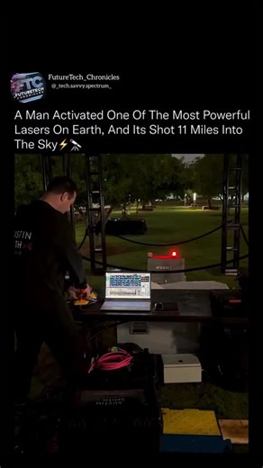 FutureTech_chronicles on Instagram: "This laser is so strong it can punch a visible beam 11 miles into the sky, and only six of them exist on Earth Built at 500 watts, this mega-laser mixes red, green, and blue diodes to create a beam bright enough to be seen from miles away. When activated, its light column travels straight through the atmosphere, remaining visible due to intense power density and near-perfect alignment. It's classified as an entertainment and atmospheric laser, but its enginee