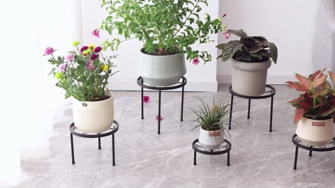 Plant Stand Indoor Outdoor 5 Pack Heavy Duty Metal Stand Multiple Plants, Anti-Rust Iron Flower Pot Stand Decoration Racks Plant Pot Shelf for Living Room Garden Balcony (Black)