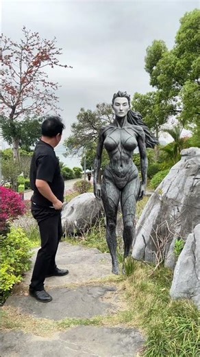 Stone carving blocks park path #Human statue #AI art #magic #specialeffects