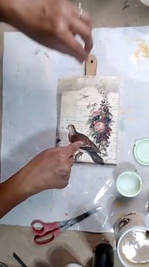 Upcycled Thrift Store Cutting Board Using The New Roycycled Fall Flock Decoupage Paper #roycycled #decoupage#thriftflip | Roycycled Treasures