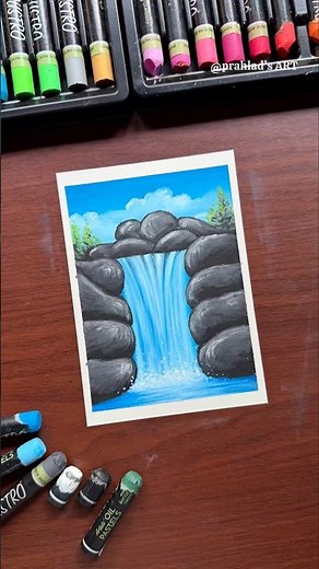 Easy Waterfall Drawing with Oil Pastels | Step-by-Step Landscape Tutorial