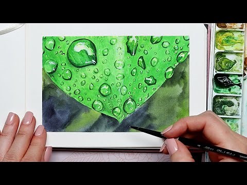 Watercolor Leaf with Droplets Step by Step Painting Tutorial