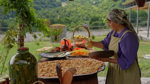 Giant rustic pizza made from an entire harvest