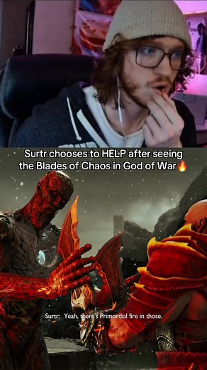 Surtr chooses to HELP after seeing the Blades of Chaos in God of War🔥#skybfly #gaming #godofwar #godofwarragnarok #kratos #kratosgodofwar #surtr #ragnarok #bladesofchaos #creatorsearchinsights