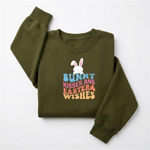Bunny Kisses and Easter Wishes Sweatshirt, Cute Easter Bunny Outfit, Pastel Spring Holiday Gift, Minimal Aesthetic Pullover - Etsy