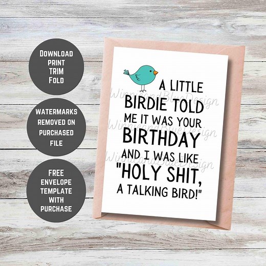 Funny Talking Bird Birthday Card Printable (PDF) - Etsy