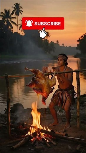 Tribal Man Roasts a SUPER JUMBO Native Chicken 🍗🔥 #shorts
