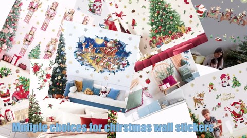 decalmile Christmas Santa Claus Reindeer Window Wall Decals Winter Xmas Tree Wall Stickers Snowflake House Window Clings Christmas Party Window Showcase Door Decorations