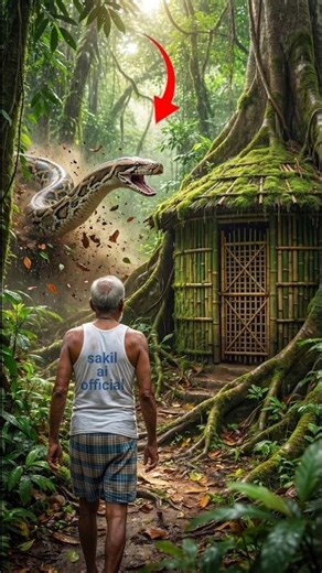 Giant Python Attack 😱 Old Man Escapes into Secret Bamboo Bunker 🐍🌿 #Survival #Jungle
