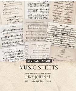 Vintage Music Sheet Digital Papers – Junk Journal Printable Kit (20 Pages, Instant Download) - Etsy