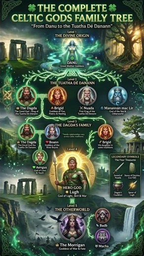 The Complete Celtic Gods Family Tree 🍀 From Danu to Lugh! #Shorts