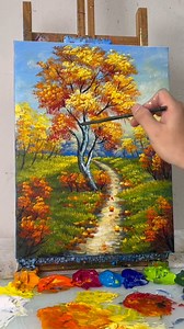 206K views · 2.5K reactions | Satisfying Autumn Landscape Painting | Relaxing Acrylic Tree & Path Tutorial | Painting Skills | Facebook