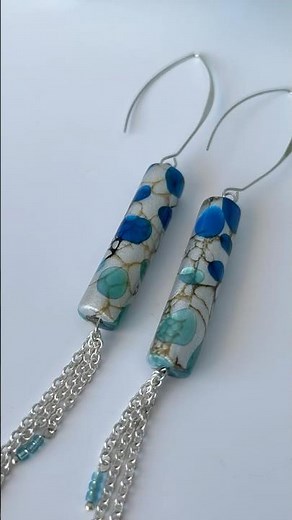 Translucent Water Drop Earrings - Polymer Clay Tube Bead Earrings