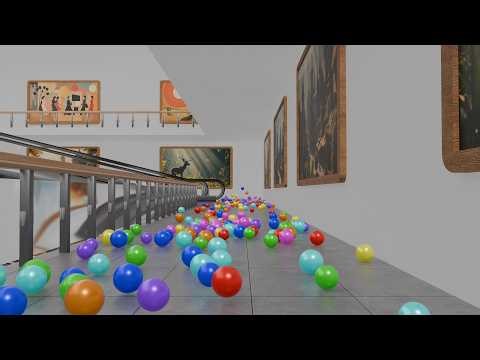 Art Museum Gone Wild! 🎨 The Great Museum Ball Flood 🌈 Escalator Chaos and Physics Simulation in 4K